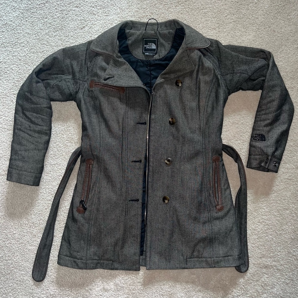 The North Face Green and Black Belted Double-Breasted Pea Coat